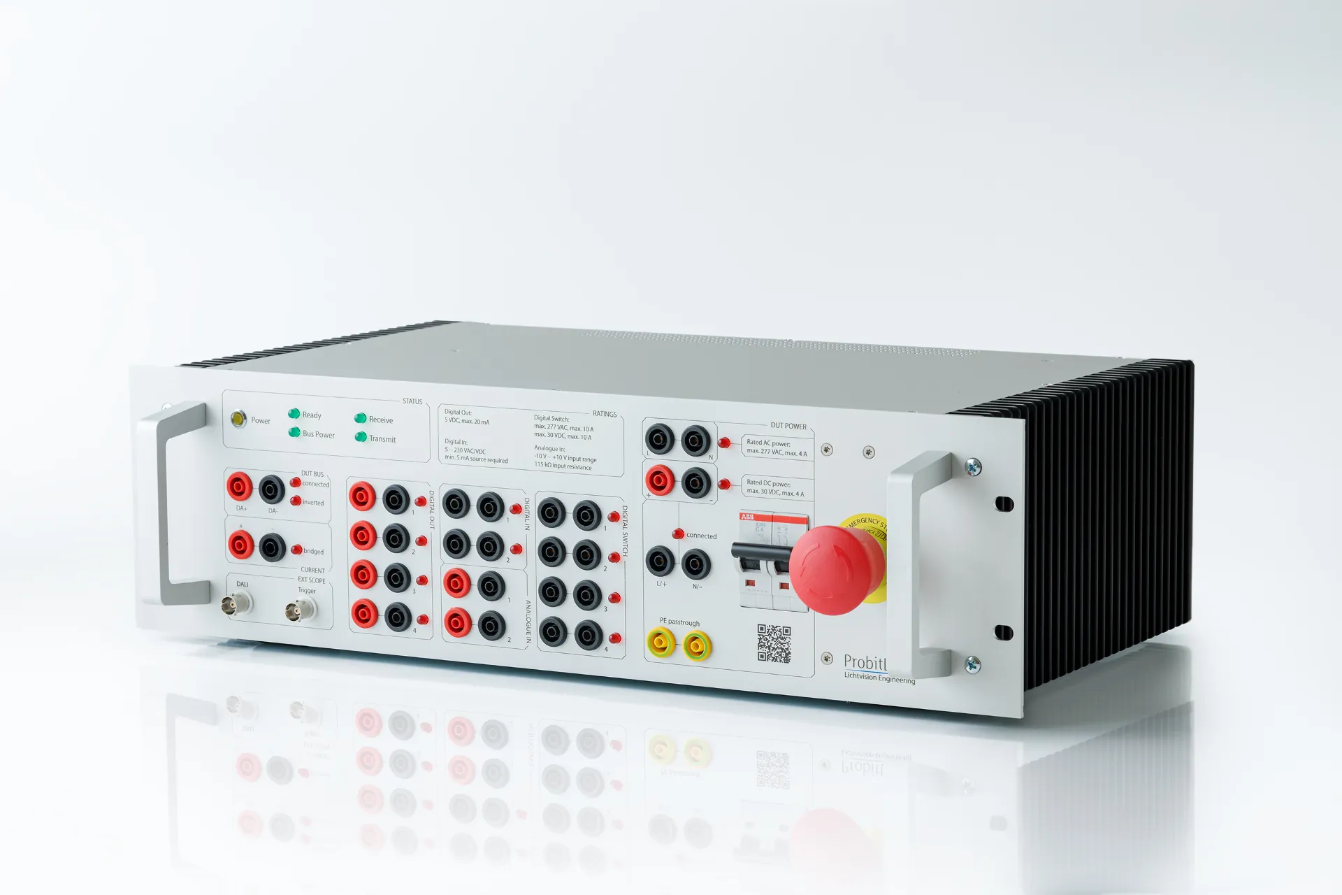 ProbitLab2 DALI certification tool in a 19-inch rack-mount setup