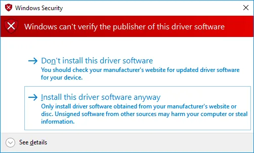 Install this driver software anyway