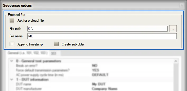 Select test protocol files (File path)